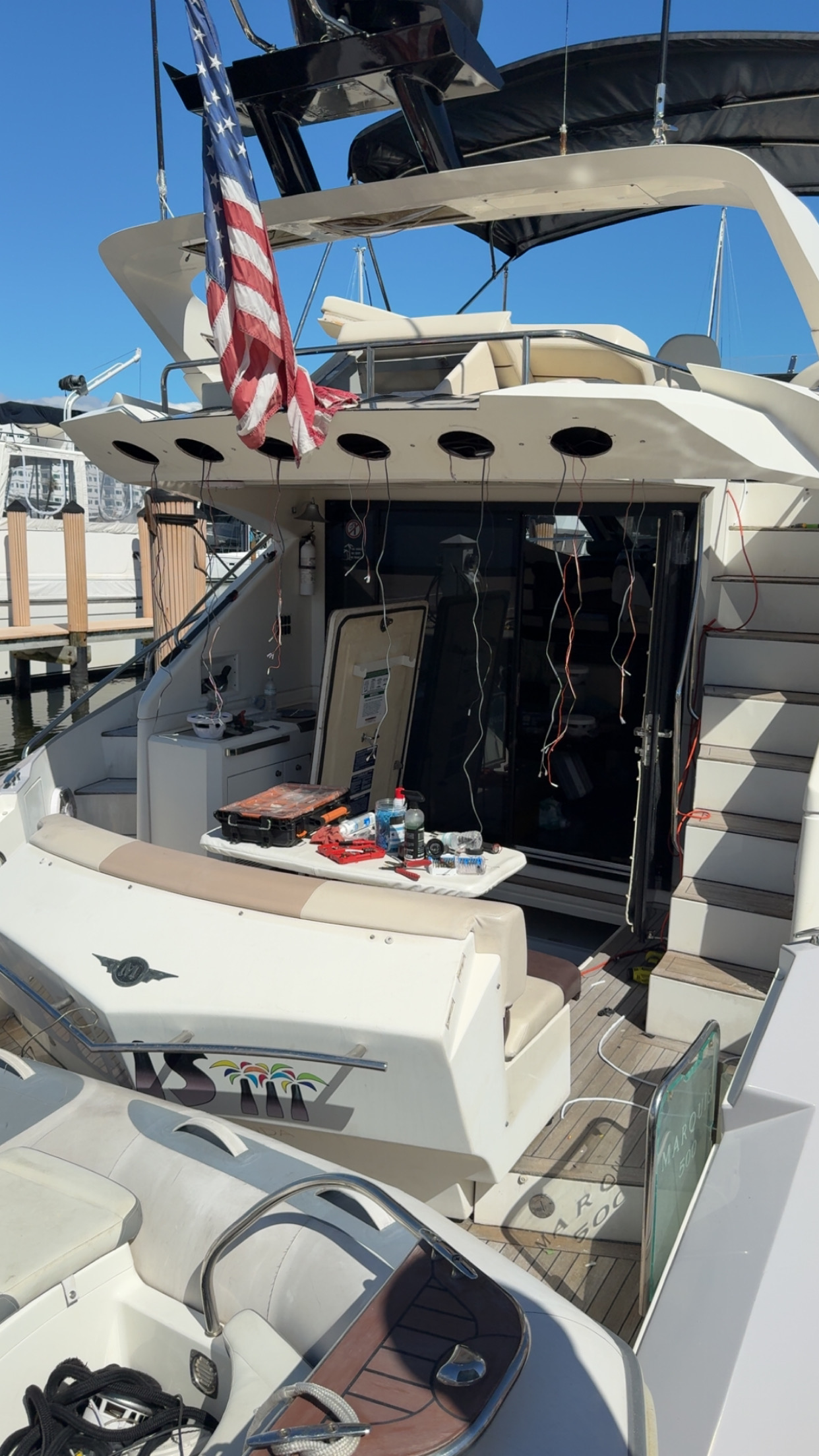 Professional charter crew aboard the yacht